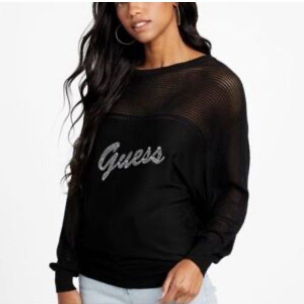 Guess Black Sheer Mesh Logo Pullover
